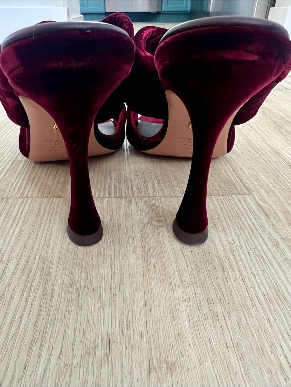 Aquazzura Twist 75 Velvet 2-Band Slide 3.7” Heels Merlot Size 41/11 Exc cond - Picture 8 of 13